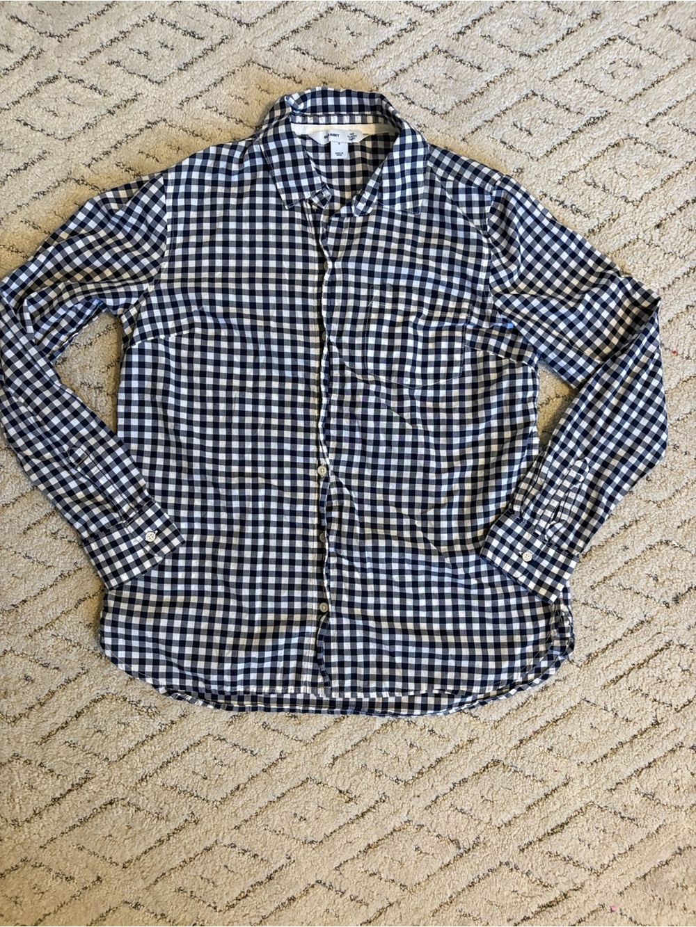 Women’s Navy and White Gingham Button-Up Shirt